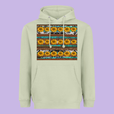 Sunflowers Leopard Cowhide Turquoise Heavyweight Hoodie Designed By Barkaloodesign