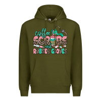 Army Green coffee scrubs and rubber gloves Premium Hoodie - MaliasSmallBusiness