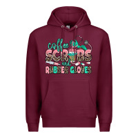 Burgundy coffee scrubs and rubber gloves Premium Hoodie - MaliasSmallBusiness
