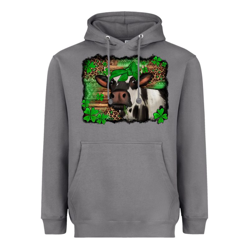 St Patricks Cow With Leopard Background Holstein Cow Heavyweight Hoodie by Jasminsmagicworld | Teevron