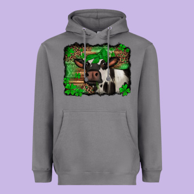 St Patricks Cow With Leopard Background Holstein Cow Heavyweight Hoodie Designed By Jasminsmagicworld