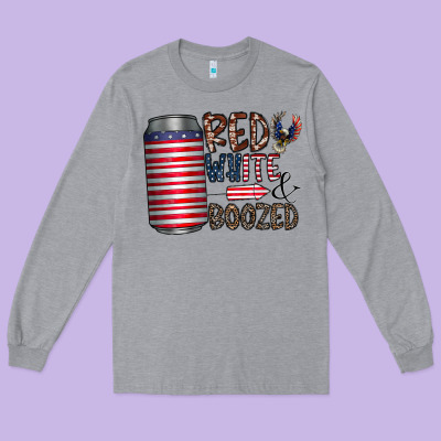 Red White  Boozed Long Sleeve Tee Designed By Cowhidedigitalart