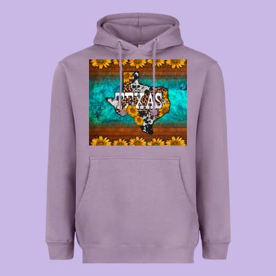 Sunflowers Cowhide Leopard Texas Map Heavyweight Hoodie Designed By Barkaloodesign