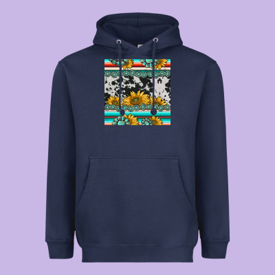 Sunflower Cowhide Serape Coaster Heavyweight Hoodie Designed By Barkaloodesign