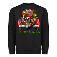 Black Merry Christmas Farm Truck With Baby Cow Heavyweight Sweatshirt - RanaPortraitStore