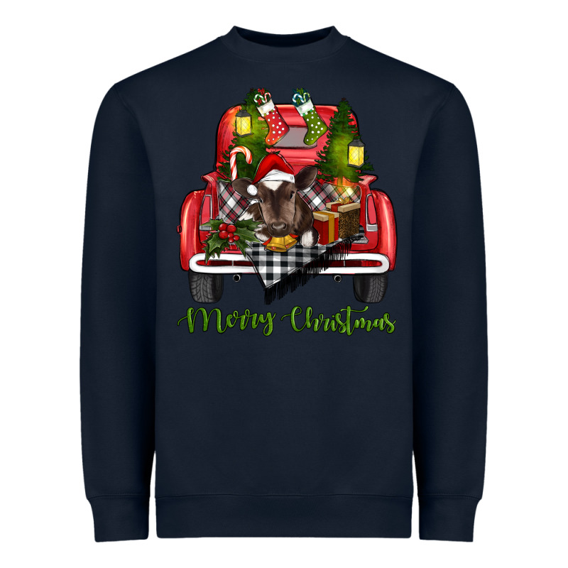 Merry Christmas Farm Truck With Baby Cow Heavyweight Sweatshirt by RanaPortraitStore | Teevron