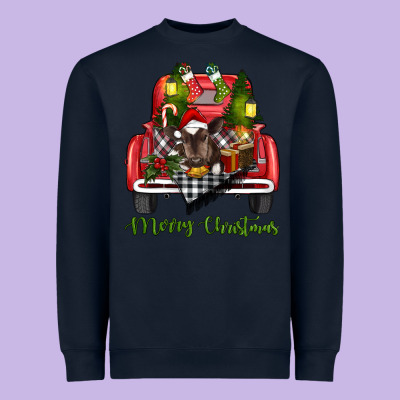 Heavyweight Sweatshirt Merry Christmas Farm Truck With Baby Cow