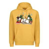 Mustard christmas snowmen with wine Premium Hoodie - MaliasSmallBusiness