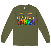 Army Green human with hands and pride flags Long Sleeve Tee - AdoDesignShop
