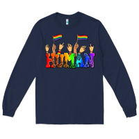 Navy human with hands and pride flags Long Sleeve Tee - AdoDesignShop