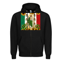 Black San Judas with Mexican Flag Zipper Hoodie - JahusDesignShop