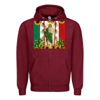 Burgundy San Judas with Mexican Flag Zipper Hoodie - JahusDesignShop