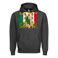 Charcoal Heather San Judas with Mexican Flag Zipper Hoodie - JahusDesignShop