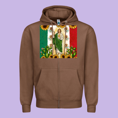 San Judas With Mexican Flag Zipper Hoodie Designed By Jahusdesignshop