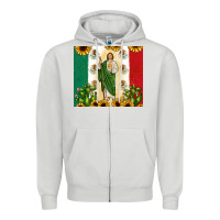 Dove Grey San Judas with Mexican Flag Zipper Hoodie - JahusDesignShop
