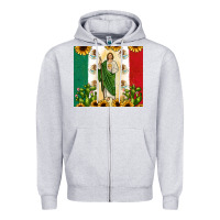 Heather Grey San Judas with Mexican Flag Zipper Hoodie - JahusDesignShop