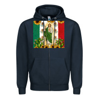 Navy San Judas with Mexican Flag Zipper Hoodie - JahusDesignShop