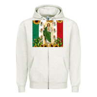 Oatmeal Heather San Judas with Mexican Flag Zipper Hoodie - JahusDesignShop