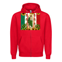 Red San Judas with Mexican Flag Zipper Hoodie - JahusDesignShop