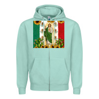 Seafoam San Judas with Mexican Flag Zipper Hoodie - JahusDesignShop