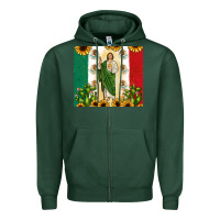 Sports Green San Judas with Mexican Flag Zipper Hoodie - JahusDesignShop