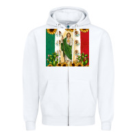 White San Judas with Mexican Flag Zipper Hoodie - JahusDesignShop