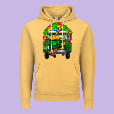 St Patricks Day Truck With Pot Of Gold Horseshoe A Vintage Hoodie Designed By Ranaportraitstore