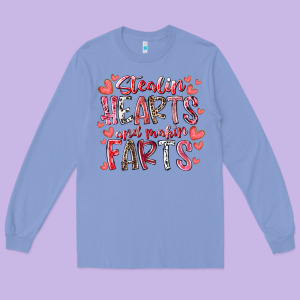 Stealin Hearts And Makin Farts Long Sleeve Tee Designed By Racoondesign