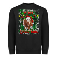 Black Western Merry Christmas Longhorn Cow Heavyweight Sweatshirt - RanaPortraitStore