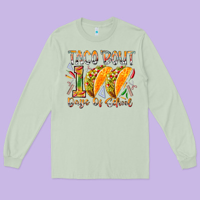 Taco Bout 100 Days Of School Long Sleeve Tee Designed By Racoondesign