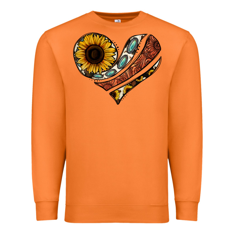 Western Sunflower Cowhide  Heart Premium Sweatshirt by Jasminsmagicworld | Teevron