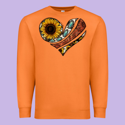 Western Sunflower Cowhide  Heart Premium Sweatshirt Designed By Jasminsmagicworld