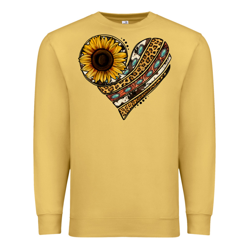 Western Sunflower Leopard Cowhide Heart Premium Sweatshirt by Jasminsmagicworld | Teevron