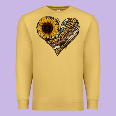 Western Sunflower Leopard Cowhide Heart Premium Sweatshirt Designed By Jasminsmagicworld