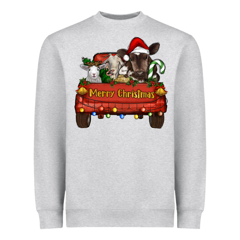 Merry Christmas Truck Farm Animals Heavyweight Sweatshirt by RanaPortraitStore | Teevron