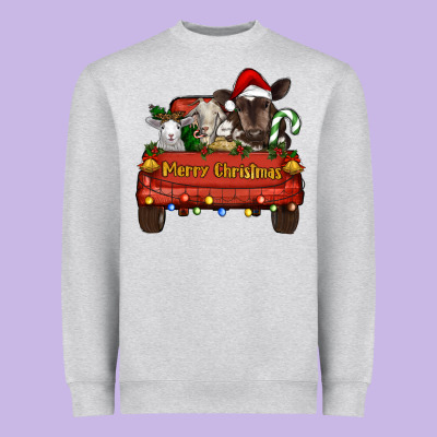 Heavyweight Sweatshirt Merry Christmas Truck Farm Animals
