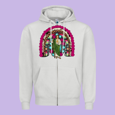 San Judas Rainbow Zipper Hoodie Designed By Jahusdesignshop
