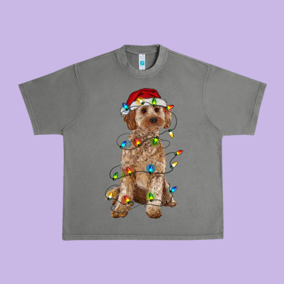 Cockapoo With Christmas Lights Urban Heavy Tee Designed By Ranaportraitstore