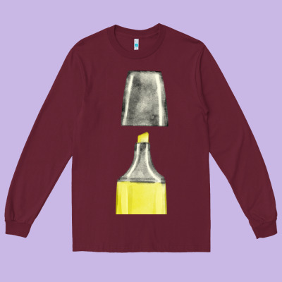 Yellow Highlighter Pen Fa Element Long Sleeve Tee Designed By Fadigitalartstudio