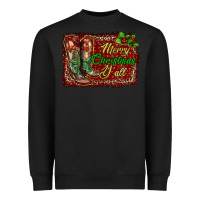 Black Merry Christmas Y'all Boots Heavyweight Sweatshirt - RanaPortraitStore