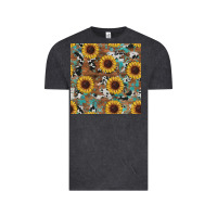 Vintage Black western sunflowers turquoise cowhide seamless background Vintage Tee - RanaPortraitStore