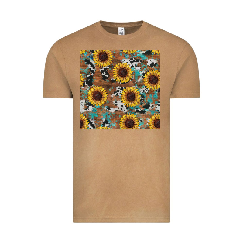 Western Sunflowers Turquoise Cowhide Seamless Background Vintage Tee by RanaPortraitStore | Teevron