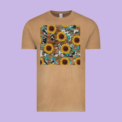 Western Sunflowers Turquoise Cowhide Seamless Background Vintage Tee Designed By Ranaportraitstore