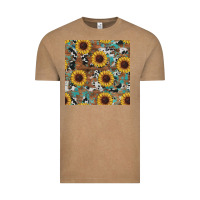 Vintage Coffee western sunflowers turquoise cowhide seamless background Vintage Tee - RanaPortraitStore