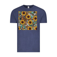 Vintage Denim western sunflowers turquoise cowhide seamless background Vintage Tee - RanaPortraitStore