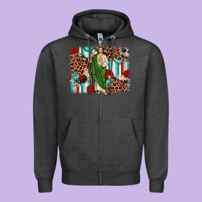San Judas Leopard Cowhide Background Zipper Hoodie Designed By Jahusdesignshop