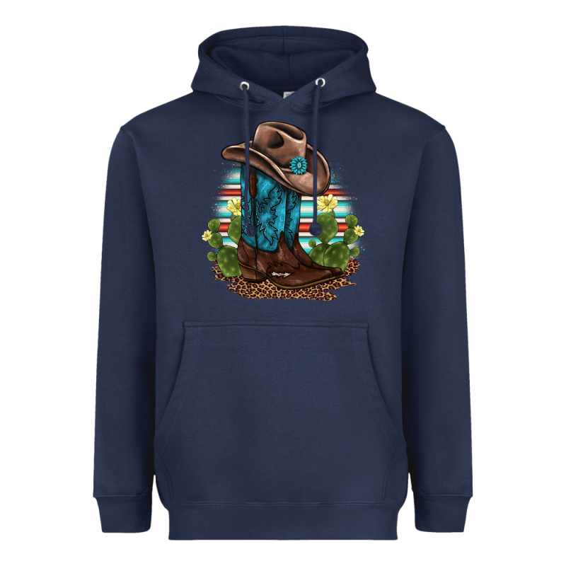 Western Boots And Hat Cactus Leopard Serape Pattern Heavyweight Hoodie by BarkalooDesign | Teevron
