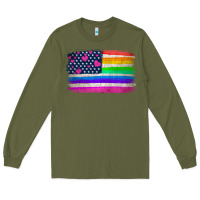 Army Green american flag and lgbt flag  background Long Sleeve Tee - HRA Design Shop