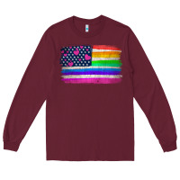Burgundy american flag and lgbt flag  background Long Sleeve Tee - HRA Design Shop