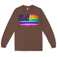 Chestnut american flag and lgbt flag  background Long Sleeve Tee - HRA Design Shop
